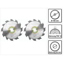 Festool - 2x Panther Lames de scie circulaire hw 160x2,2x20 PW12 160 mm 12 Dents ( 2x 496301 )