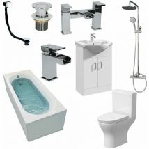 Aquari - Complete Bathroom Suite 1700 Bath Screen Basin Vanity Unit wc Shower Taps Set - White