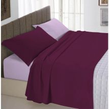 Italian Bed Linen Completo Letto Natural Color, 100% Cotone, Lilla/Prugna, Singolo