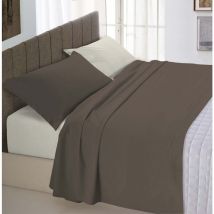 Italian Bed Linen Completo Letto Natural Color, 100% Cotone, Marrone/Panna, Matrimoniale