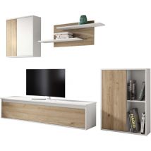Vmo Home - Conjunto de Mueble Salón Comedor Legos 3 Módulos Color Blanco Mate y Roble Naturale Estanterías y Almacenaje 220 cm
