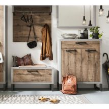 Composizione d'ingresso Industry con Panca e Scarpiera, Cemento e Rovere invecchiato