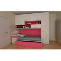 Mobilfino Camerette - Composition d'unité de pont à compartiments ouverts et double profondeur avec table de chevet éclairée et exploitable L.309 h