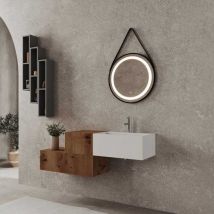 Kiamami Valentina - Composition Roma De 140 Cm Avec 3 Tiroirs Chêne Doré Et Miroir Rond Avec Sangle Rodi