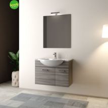 Mobo - Mobile bagno sospeso con specchiera e lavabo integrato modello baffo 85cm composizione completa - larice/olmo
