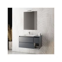 Ambra Bathroom - Mobile bagno sospeso con specchiera e lavabo integrato modello smeraldo 95cm composizione completa - stone white mobo