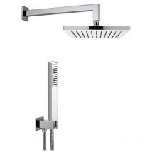 Damast - Composizione Doccia in abs Cromato leo - Braccio Doccia + Soffione Quadro 200x200 mm a 120 fori
