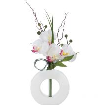 Atmosphera Créateur D'intérieur - Vaso di orchidee artificiali bianche in ceramica H44cm - Rosa bianca