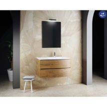 Composizione Sospesa Esse 90cm in MDF e Marmo Minerale – Mobile Bagno con 2 Cassetti e Specchio con Applique LED – MOBO