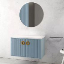 Mobile Bagno Sospeso Con Specchiera Senza Lavabo Modello Margot 90cm Base Sospesa -top -specchio -verde Salvia-lavabo Escluso Mobo