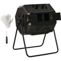 Composteur de Jardin - bac à Compost pour déchets - Rotatif 360° - Double Chambre 160 l - Acier pp Noir - Outsunny