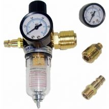 Compressed air maintenance unit - 1/4' pressure reducer - compressed air regulator with water separator and German compressor filter quick couplings,
