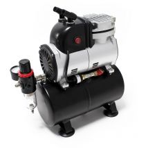 Wiltec - Compresseur à membrane Aérographe Airbrush AF189 – Monocylindrique – 6 bar – Diaphragme – Sans huile – Réservoir d'air et Manomètre –