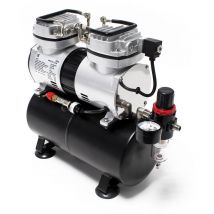 Wiltec - Compresseur à membrane Aérographe Airbrush AS196 – 2 cylindres – 6 bar – Diaphragme – Sans huile – Réservoir d'air et Interrupteur 2 étapes