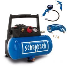 Scheppach - Compresseur d'air HC06 - 1200 w - Sans huile - Cuve 6 l - Pression 8 bar - Puissance d'aspiration 200 L/min - Compresseur d'air mobile et