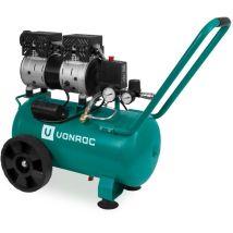 Vonroc - pro Compresseur d'air silencieux - 750W – 1HP- 128 l/min - Réservoir 24L - 8 bar - 57,5dB(A) -- Sans huile - Silencieux - Peu bruyant - Vert