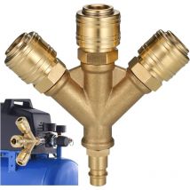 Compresseur de Tuyau d'Air, Raccord Air Comprimé à 3 Voies avec 3 Raccords, Raccord Air Comprimé 1/4 Connecteur de Tuyau Fileté, Distributeur d'Air