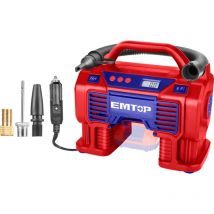 Compresseur et pompe à air sans fil Emtop 20v batterie et chargeur vendus séparément chargeur voiture 12v ou par batterie pression 11 bar