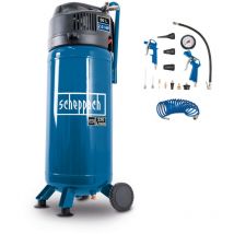Scheppach - Compresseur vertical portatif HC51V – Moteur puissant 1500 w – Sans huile – Cuve de 50 l – 10 bar – Puissance d'aspiration 220 L/min – 13