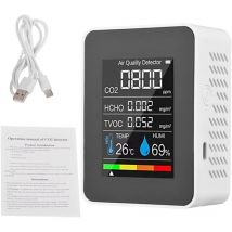 Compteur de qualité de l'air - Moniteur de qualité de l'air pour / HCHO/TVOC/TEMP/HUMI - Détecteur de dioxyde de carbone multifonction 5 en 1