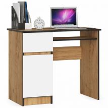 PC-Schreibtisch Akord piksel links in der Farbe Eiche Craft Schublade Front Weiß und 3 Ablagen B90 x H77 x T50 cm