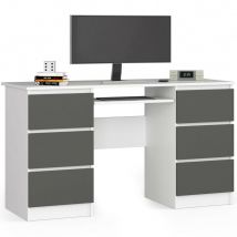 Akord - PC-Schreibtisch A11 in der Farbe Weiß mit 6 Schubladen Front Graphitgrau B135 x H77 x T50 cm