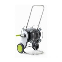 GF - concept plus metal, carrello avvolgitubo in plastica e metallo per l'irrigazione del giardino, con 25 metri di tubo da 1/2', pistola 8 getti,
