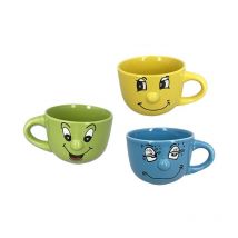 Set 3 tazze colorate con faccia in colorazione assortita