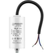 Condensateur 16 uF pour Moteur Monophasé - Utilisation pour Kärcher, Pompe de Piscine, Porte de Garage 425V/450V/475V - Câble