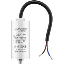 Condensateur 20 uF pour Moteur Monophasé - Utilisation pour Kärcher, Pompe de Piscine, Porte de Garage 425V/450V/475V - Câble