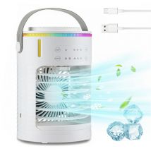 Condizionatore portatile, SDLOGAL 3 in 1 Mini Raffreddatore D'aria silenzioso, luci LED RGB, serbatoio acqua da 600 ml, 3 velocità, timer 2/4/8 ore,
