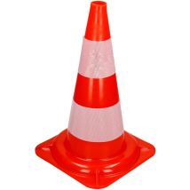 1x Cône Signalisation Pylône, 47 cm, pvc solide, Orange/Blanc, Triangle de Circulation, Marqueur Attention Sécurité, avec 2 Bandes Réfléchissantes,