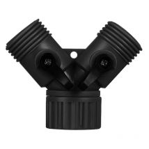 Gncgarden - Conector acople en y para manguera 3/4 de 2 vías con válvulas de cierre color negro. Conector en forma de 'y' que permite el tener dos