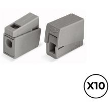 Wago - Pack de 10 conectores rápidos con presilla de 2 vías rígidas de Ø2,5mm² máximo (400V 24A) para conductores de cobre o aluminio