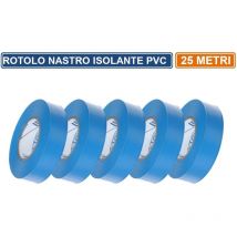 Confezione 5 pezzi nastro isolante in pvc blu 25 metri spessore 0.13MM