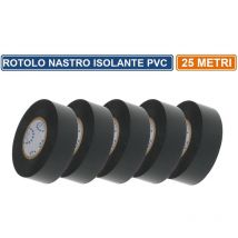 Confezione 5 pezzi nastro isolante in pvc nero 25 metri spessore 0.13MM