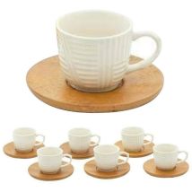 Set 6 Tazzine Tazza Caffè In Ceramica E Piattini In Bamboo Scottish