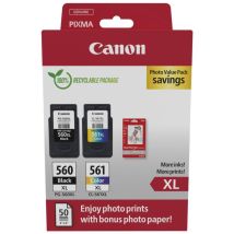 Pack De 2 Cartouches D'Encre + Pack Papiers Photo - Canon - Pg-560xl Noir + Cl-561xl Couleur