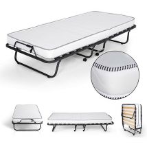 Ilovesleep - Confortable lit d'appoint - avec Matelas Mousse h 10 cm - sommier à Lattes en Bois et Roulette, orthopédique, invité - Pliant +