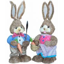 Conigli coppia rabbit in paglia di rafia alti 46 cm