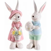 Conigli Pasquali in ceramica colorata fatti a mano idea regalo 2 pezzi