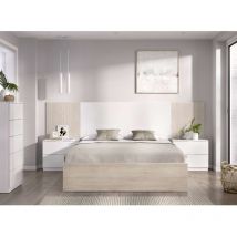 DKT - Conjunto cama, sinfonier y dos mesitas Lula acabado blanco/alistonado natural.