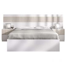 DKT - Conjunto cama y dos mesitas Borja acabado blanco/alistonado.