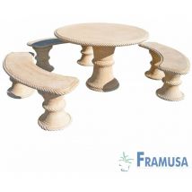 Framusa - conjunto comedor piedra circular jardin abeto natural ocre