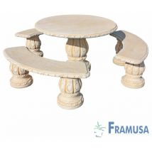 Conjunto Comedor Piedra Circular Jardin Alamo Natural Ocre