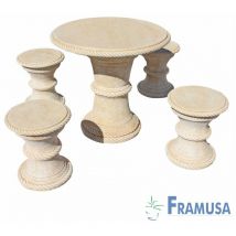 Framusa - conjunto comedor piedra circular jardin mango pulido ocre