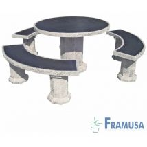 Framusa - conjunto comedor piedra circular jardin senior vulcan con azulejos ocre