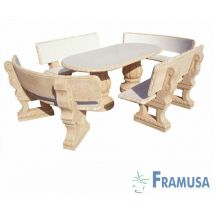 Conjunto comedor piedra ovalado jardin ciruelo pulido ocre