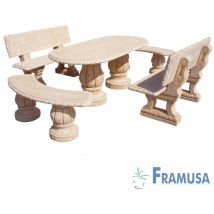 Framusa - conjunto comedor piedra ovalado jardin fresno natural ocre