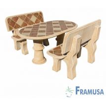 Framusa - conjunto comedor piedra ovalado jardin mini olmo gres con azulejos ocre